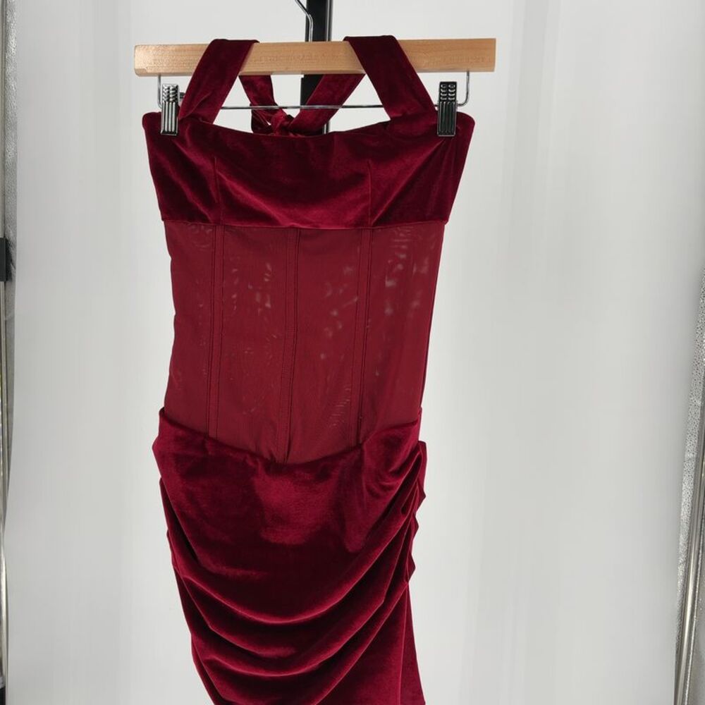 Outcast Clothing "Agolde" Mini Dress Burgundy Red Velvet Halter Corset